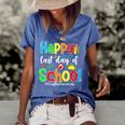 Funny Happy Last Day Of School Hello Summer Multicolored Women's Short Sleeve Loose T-shirt Blue