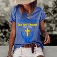 I Stand With God And Ukraine Christian Cross Faith Christ Women's Short Sleeve Loose T-shirt Blue