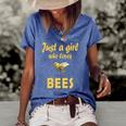 Just A Girl Who Loves Bees Beekeeping Funny Bee Women Girls Women's Short Sleeve Loose T-shirt Blue