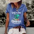 Just A Girl Who Loves Dragons And Books Reading Dragon Women's Short Sleeve Loose T-shirt Blue