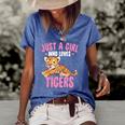 Just A Girl Who Loves Tigers Cute Kawaii Tiger Animal Women's Short Sleeve Loose T-shirt Blue