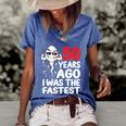 Mens 50Th Birthday Gag Dress 50 Years Ago I Was The Fastest Funny Women's Short Sleeve Loose T-shirt Blue