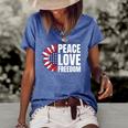 Peace Love Freedom America Usa Flag Sunflower Women's Short Sleeve Loose T-shirt Blue