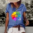 Womens Free Mom Hugs Gay Pride Lgbt Daisy Rainbow Flower Hippie Women's Short Sleeve Loose T-shirt Blue