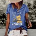 Womens Just A Girl Who Loves Yorkies Funny Yorkshire Terrier Gift Women's Short Sleeve Loose T-shirt Blue