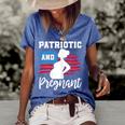 Womens Patriotic And Pregnant Baby Reveal 4Th Of July Pregnancy Women's Short Sleeve Loose T-shirt Blue
