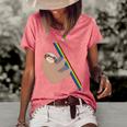 Cute Sloth Design - New Sloth Climbing A Rainbow Women's Short Sleeve Loose T-shirt Watermelon