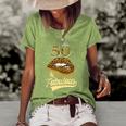 50 And Fabulous Queen Happy Birthday 50Th Leopard Sexy Lips Women's Short Sleeve Loose T-shirt Green