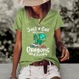 Just A Girl Who Loves Dragons And Books Reading Dragon Women's Short Sleeve Loose T-shirt Green