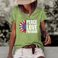 Peace Love Freedom America Usa Flag Sunflower Women's Short Sleeve Loose T-shirt Green