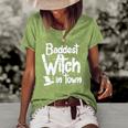 Womens Baddest Witch In Town Funny Halloween Witches Women's Short Sleeve Loose T-shirt Green
