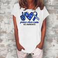 Peace Love Cure Blue & White Ribbon Als Awareness Month V2 Women's Loosen T-shirt White