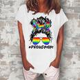 Proud Mom Lgbt Gay Pride Messy Bun Rainbow Lgbtq Women's Loosen T-Shirt White