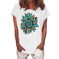 Turquoise Rodeo Decor Graphic Sunflower Women's Loosen T-Shirt White