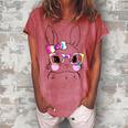 Cute Bunny Rabbit Face Tie Dye Glasses Girl Happy Easter Day Women's Loosen Crew Neck Short Sleeve T-Shirt Watermelon