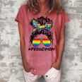 Proud Mom Lgbt Gay Pride Messy Bun Rainbow Lgbtq Women's Loosen T-Shirt Watermelon