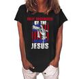 Fully Vaccinated By The Blood Of Jesus Christian USA Flag Women's Loosen Crew Neck Short Sleeve T-Shirt Black