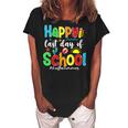 Funny Happy Last Day Of School Hello Summer Multicolored Women's Loosen Crew Neck Short Sleeve T-Shirt Black