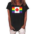 Lgbt Gay Pride Rainbow Canadian Flag Women's Loosen Crew Neck Short Sleeve T-Shirt Black