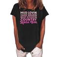 Mud Lovin Camo Wearin Boot Stompin Girls Country Southern Women's Loosen Crew Neck Short Sleeve T-Shirt Black