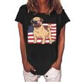 Pug Dad & Mom American Flag 4Th Of July Usa Funny Pug Lover Women's Loosen Crew Neck Short Sleeve T-Shirt Black