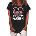 Womens My Heart Belongs To A Farmer Romantic Farm Wife Girlfriend Women's Loosen Crew Neck Short Sleeve T-Shirt Black