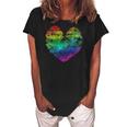 Womens Rainbow Cloudy Heart Lgbt Gay & Lesbian Pride Gift Women's Loosen Crew Neck Short Sleeve T-Shirt Black