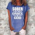 Christian Jesus Religious Saying Sober By The Grace Of God Women's Loosen Crew Neck Short Sleeve T-Shirt Blue