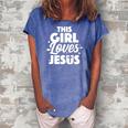 Cool Jesus Art For Girls Women Kids Jesus Christian Lover Women's Loosen Crew Neck Short Sleeve T-Shirt Blue
