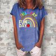 Field Day Fun Day Last Day Of School Teacher Rainbow Women's Loosen Crew Neck Short Sleeve T-Shirt Blue