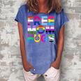Free Mom Hugs Rainbow Lgbtq Lgbt Pride Month Women's Loosen Crew Neck Short Sleeve T-Shirt Blue