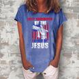 Fully Vaccinated By The Blood Of Jesus Christian USA Flag Women's Loosen Crew Neck Short Sleeve T-Shirt Blue