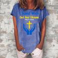 I Stand With God And Ukraine Christian Cross Faith Christ Women's Loosen Crew Neck Short Sleeve T-Shirt Blue