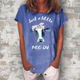 Moody Cow Lovers Farm Clothes Cowgirl Women's Loosen Crew Neck Short Sleeve T-Shirt Blue