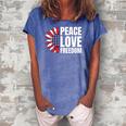 Peace Love Freedom America Usa Flag Sunflower Women's Loosen Crew Neck Short Sleeve T-Shirt Blue