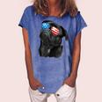 Pug 4Th Of July Dog Mom Dog Dad Usa Flag Funny Black Pug Women's Loosen Crew Neck Short Sleeve T-Shirt Blue