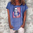 Uncle Sam Skeleton 4Th Of July For Boys And Girls Women's Loosen Crew Neck Short Sleeve T-Shirt Blue