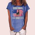 Womens Dog Owner Us Flag 4Th Of July Fathers Day Doberman Dad Women's Loosen Crew Neck Short Sleeve T-Shirt Blue