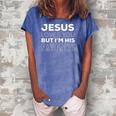 Womens Jesus Loves You But Im His Favorite Funny Christian V Neck Women's Loosen Crew Neck Short Sleeve T-Shirt Blue