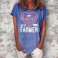 Womens My Heart Belongs To A Farmer Romantic Farm Wife Girlfriend Women's Loosen Crew Neck Short Sleeve T-Shirt Blue