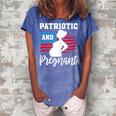 Womens Patriotic And Pregnant Baby Reveal 4Th Of July Pregnancy Women's Loosen Crew Neck Short Sleeve T-Shirt Blue