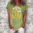 70Th Birthday Man Woman Blessed By God For 70 Years Women's Loosen Crew Neck Short Sleeve T-Shirt Green