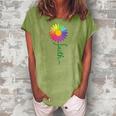 Faith Cross Flower Rainbow Christian Gift Women's Loosen Crew Neck Short Sleeve T-Shirt Green