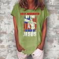 Fully Vaccinated By The Blood Of Jesus Christian USA Flag Women's Loosen Crew Neck Short Sleeve T-Shirt Green