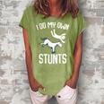 I Do My Own Stunts Get Well Funny Horse Riders Animal Women's Loosen Crew Neck Short Sleeve T-Shirt Green