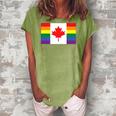 Lgbt Gay Pride Rainbow Canadian Flag Women's Loosen Crew Neck Short Sleeve T-Shirt Green