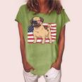 Pug Dad & Mom American Flag 4Th Of July Usa Funny Pug Lover Women's Loosen Crew Neck Short Sleeve T-Shirt Green
