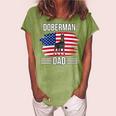 Womens Dog Owner Us Flag 4Th Of July Fathers Day Doberman Dad Women's Loosen Crew Neck Short Sleeve T-Shirt Green