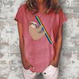 Cute Sloth Design - New Sloth Climbing A Rainbow Women's Loosen Crew Neck Short Sleeve T-Shirt Watermelon