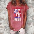 Fully Vaccinated By The Blood Of Jesus Christian USA Flag Women's Loosen Crew Neck Short Sleeve T-Shirt Watermelon